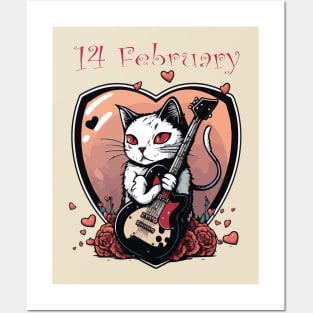 14 Ferbruary Guitarist Cat Posters and Art